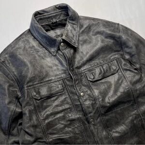 Unik Men's Charcoal Leather Shirt Jacket